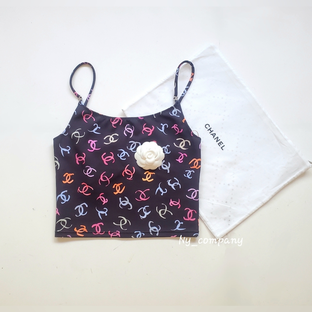 (SALE)Chanel Multicolor CC Printed Stretch Jersey Top Brand New